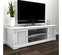 WRJENFSC Mobile basso per TV, in legno bianco, effetto anticato, con 4 scomparti, per dispositivi multimediali, dimensioni 121 x 30,5 x 41,7 cm, mobile per soggiorno, elegante home theater