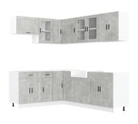 WRJENFSC Mobile da cucina Porto da 11 pezzi, grigio cemento, set di mobili da cucina modulari in legno, elegante mobile da cucina con armadietti inferiori e superiori per uno spazio ottimale in cucina