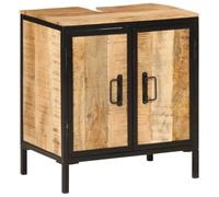 WRJENFSC Mobile sottolavello, 55 x 35 x 60 cm, in legno massiccio di mango e ferro, mobile da bagno con 2 ante, design moderno, robusto e durevole, per piccoli bagni
