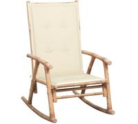 WRJENFSC Poltrona a dondolo in bambù con cuscino color crema, 120 x 50 x 4 cm, resistente ai raggi UV, pieghevole, poltrona da salotto imbottita per giardino, terrazza, balcone e giardino d'inverno