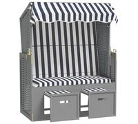 WRJENFSC Poltrona da spiaggia con tettuccio parasole in polyrattan e legno di abete, sdraio da giardino con schienale regolabile in 3 posizioni, due poggiapiedi estensibili, dimensioni 115 x 55 x 156