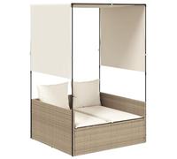 WRJENFSC Sdraio doppio con tetto e tende, lettino da giardino in polyrattan, isola solare per giardino e terrazza, include cuscini per seduta e schienale, beige, 118 x 110 x 187 cm