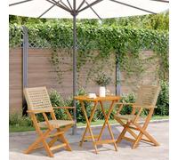 WRJENFSC Set da Bistrot 3 pz Beige in Polyrattan e Legno Massello Poltrone Terrazzo Tavolino Da Divano Tavolo E Sedie Da Esterno Salottino Da Giardino Esterno per Balcone Cortile Piscina Esterno