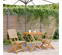 WRJENFSC Set da Bistrot 3 pz Beige in Polyrattan e Legno Massello Poltrone Terrazzo Tavolino Da Divano Tavolo E Sedie Da Esterno Salottino Da Giardino Esterno per Balcone Cortile Piscina Esterno