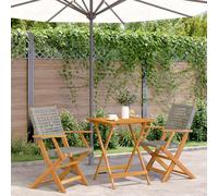 WRJENFSC Set da Bistrot 3 pz Grigio in Polyrattan e Legno Massello Poltrone Terrazzo Tavolino Da Divano Tavolo E Sedie Da Esterno Salottino Da Giardino Esterno per Balcone Cortile Piscina Esterno