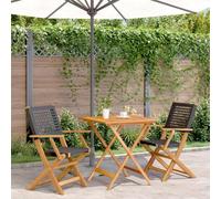 WRJENFSC Set da Bistrot 3 pz Nero in Polyrattan e Legno Massello Poltrone Terrazzo Tavolino Da Divano Tavolo E Sedie Da Esterno Salottino Da Giardino Esterno per Balcone Cortile Piscina Esterno
