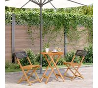 WRJENFSC Set da Bistrot 3 pz Nero in Polyrattan e Legno Massello Set Salotto Da Esterno Tavolo E Sedie Da Esterno Tavolo Da Esterno Con Sedie Poltrone Da Giardino per Piscina Balcone Cortile Giardino