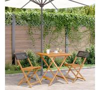WRJENFSC Set da Bistrot 3 pz Nero in Polyrattan e Legno Massello Set Salotto Da Esterno Tavolo E Sedie Da Esterno Tavolo Da Esterno Con Sedie Poltrone Da Giardino per Piscina Balcone Cortile Giardino