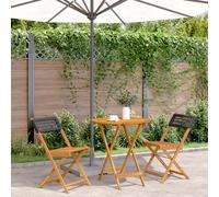WRJENFSC Set da Bistrot 3 pz Nero in Polyrattan e Legno Massello Set Salotto Da Esterno Tavolo E Sedie Da Esterno Tavolo Da Esterno Con Sedie Poltrone Da Giardino per Piscina Balcone Cortile Giardino