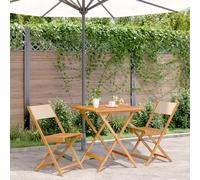 WRJENFSC Set da Bistrot 3pz Beige in Tessuto e Legno Massello Arredo Terrazzo Esterno Tavolino Da Divano Tavolino E Sedie Da Esterno Poltrone Da Giardino per Cortile Terrazza Piscina Terrazzo