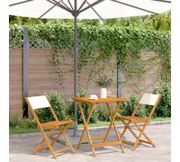 WRJENFSC Set da Bistrot 3pz Bianco Crema in Tessuto e Legno Massello Arredo Terrazzo Esterno Tavolino Da Divano Tavolino E Sedie Da Esterno Poltrone Da Giardino per Cortile Terrazza Piscina Terrazzo