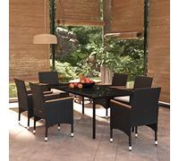 WRJENFSC Set da Pranzo da Giardino 7 pz con Cuscini Nero Arredamento Giardino Tavolino Da Divano Set Giardino Esterno Poltrone Da Giardino per Piscina Terrazzo Balcone Cortile