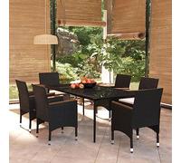 WRJENFSC Set da Pranzo da Giardino 7 pz con Cuscini Nero Poltrona Salotto Moderna Set Tavolo E Sedie Da Tavolo E Da Esterno Sedie Da Giardino per Balcone Esterno Terrazza Cortile