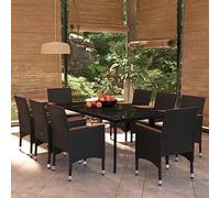 WRJENFSC Set da Pranzo da Giardino 9 pz con Cuscini Nero Poltrona Salotto Moderna Set Tavolo E Sedie Da Tavolo E Da Esterno Sedie Da Giardino per Balcone Esterno Terrazza Cortile