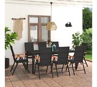WRJENFSC Set da Pranzo da Giardino 9 pz Nero e Marrone Poltrona Salotto Moderna Tavolo E Sedie Da Esterno Tavolo Da Con Tavolino E Sedie Da per Esterno Piscina Terrazzo Cortile