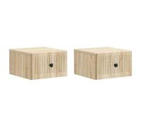 WRJENFSC Set di 2 comodini da parete in rovere Sonoma, comodino sospeso in legno con cassetti, comodino da parete salvaspazio, 33 x 34,5 x 20 cm