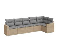 WRJENFSC Set di 6 divani da giardino con cuscini beige, set lounge modulare in polyrattan, set di mobili da giardino con vano portaoggetti, per terrazza e giardino, gruppo seduta a 6 moduli