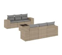 WRJENFSC Set di 7 divani da giardino in polyrattan, con tavolo e cuscini, mobili da giardino modulari, per terrazza ed esterni, espandibile a piacere, beige