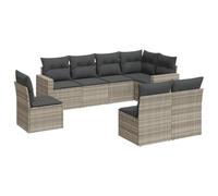 WRJENFSC Set di mobili da giardino modulari in polyrattan, 8 pezzi, con vano portaoggetti e cuscini, per terrazza ed esterni, grigio chiaro e grigio scuro