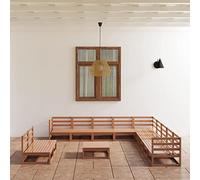 WRJENFSC Set Divani da Giardino 12 pz Marrone Ambra Legno Massello Pino Salotto Da Giardino Divanetto Da Esterno Divano Esterno Giardino Sedie Da Giardino per Esterno Terrazza Terrazzo Piscina