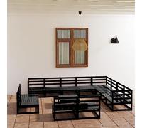 WRJENFSC Set Divani da Giardino 13 pz Nero in Legno Massello di Pino Mobile Esterno Divano Da Esterno Divano Da Giardino Da Esterno Divanetto Esterno per Giardino Cortile Balcone Terrazza