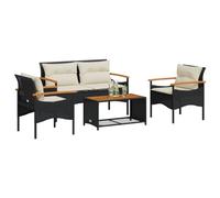 WRJENFSC Set Divani da Giardino 4 pz con Cuscini Nero in Polyrattan Mobili Da Esterno Divano Da Esterno Divanetto Esterno Divano Per Esterno per Esterno Terrazza Cortile Piscina