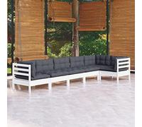 WRJENFSC Set Divani da Giardino 6 pz con Cuscini Bianchi Legno di Pino Mobile Esterno Divanetti Da Esterno Divano Da Giardino Divano Per Esterno per Balcone Esterno Cortile Terrazzo