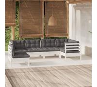 WRJENFSC Set Divani da Giardino 6 pz con Cuscini Bianchi Legno di Pino Mobile Esterno Divano Da Esterno Divano Esterno Giardino Divano Per Esterno per Giardino Cortile Piscina Balcone