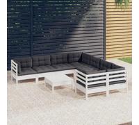WRJENFSC Set Divani da Giardino 9 pz con Cuscini Bianchi in Legno Pino Arredo Terrazzo Esterno Divano Da Esterno Divani Da Esterno Divano Giardino Per Esterno per Piscina Balcone Esterno Cortile