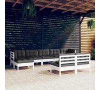 WRJENFSC Set Divani da Giardino 9 pz con Cuscini Bianchi Legno di Pino Mobile Esterno Divano Da Esterno Divano Esterno Giardino Divano Per Esterno per Cortile Terrazza Esterno Terrazzo