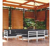 WRJENFSC Set Divani da Giardino 9 pz con Cuscini Bianchi Legno di Pino Salottino Da Giardino Esterno Divano Da Esterno Divani Da Esterno Set Da Giardino Esterno per Balcone Piscina Esterno Giardino
