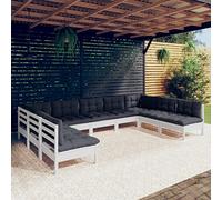 WRJENFSC Set Divani da Giardino 9 pz con Cuscini Bianchi Legno di Pino Salotto Da Giardino Divano Da Esterno Set Divano Giardino Per Esterno Set Giardino Esterno per Esterno Terrazzo Giardino Cortile