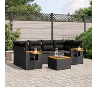WRJENFSC Set Divani da Giardino con Cuscini 7pz Nero Polyrattan Salottino Da Esterno Set Divano Giardino Per Esterno Divani Da Esterno Divanetti Da Giardino per Esterno Terrazza Balcone Giardino