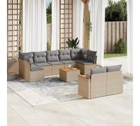 WRJENFSC Set Divano da Giardino 10 pz con Cuscini Beige in Polyrattan Arredo Terrazzo Esterno Divanetto Da Esterno Divanetti Da Esterno Divani Esterno per Balcone Esterno Terrazza Cortile