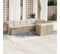 WRJENFSC Set Divano da Giardino 10 pz con Cuscini Beige in Polyrattan Mobili Da Esterno Divanetti Da Esterno Divanetto Esterno Divanetti Da Giardino per Piscina Terrazza Balcone Esterno
