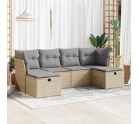 WRJENFSC Set Divano da Giardino 6 pz con Cuscini Beige in Polyrattan Mobile Esterno Tavolo Da Giardino Con Sedie Tavolo Da Esterno Con Sedie Salottino Da Esterno per Esterno Balcone Terrazzo Piscina