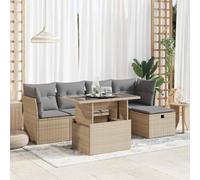WRJENFSC Set Divano da Giardino 6 pz con Cuscini Beige in Polyrattan Poltrone Terrazzo Tavolino Da Divano Tavolo E Sedie Da Esterno Salottino Da Giardino Esterno per Cortile Giardino Balcone Terrazza