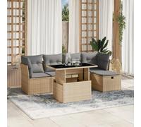 WRJENFSC Set Divano da Giardino 6 pz con Cuscini Beige in Polyrattan Poltrone Terrazzo Tavolino Da Divano Tavolo E Sedie Da Esterno Salottino Da Giardino Esterno per Cortile Giardino Balcone Terrazza