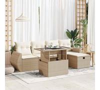 WRJENFSC Set Divano da Giardino 6 pz con Cuscini Beige in Polyrattan Salotto Da Giardino Tavolo Esterno Con Sedie Sedie Da Giardino Salottino Da Giardino Esterno per Terrazza Esterno Piscina Balcone