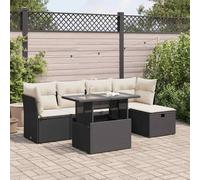 WRJENFSC Set Divano da Giardino 6 pz con Cuscini Nero in Polyrattan Poltrone Terrazzo Tavolino Da Divano Tavolo E Sedie Da Esterno Salottino Da Giardino Esterno per Cortile Giardino Balcone Terrazza