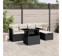 WRJENFSC Set Divano da Giardino 6 pz con Cuscini Nero in Polyrattan Poltrone Terrazzo Tavolino Da Divano Tavolo E Sedie Da Esterno Salottino Da Giardino Esterno per Cortile Giardino Balcone Terrazza