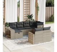 WRJENFSC Set Divano Giardino 10 pz con Cuscini Grigio Chiaro Polyrattan Mobile Esterno Set Divano Giardino Per Esterno Divano Da Giardino Divanetti Da Giardino per Terrazzo Cortile Giardino Terrazza