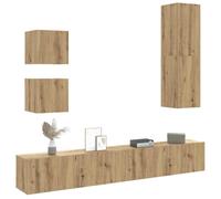 WRJENFSC Set Mobile TV 5 pz Montato a Parete Rovere in Legno Multistrato Mobile Basso Soggiorno Mobile Tv Soggiorno Mobiletto Tv Soggiorno Moderno Mobili per Soggiorno Cucina Ingresso Sala Studio