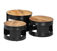 WRJENFSC Tavoli da Bar a Tamburo 3pz in Legno Massello Grezzo di Mango Coffee Table Tavolini Da Salotto Tavolo Salotto Moderno Tavolino Divano per Soggiorno Camera Da Letto Giardino Interno