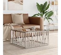 WRJENFSC Tavolino da Salotto 80x80x40 cm in Acciaio Inox e Vetro Tavolino Da Divano Laterale Comodino Stretto Tavolini Da Salotto Moderni Tavolo Salotto Moderno per Salotto Balcone Giardino Interno
