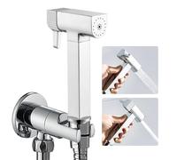 WRKMH Doccetta per Bidet Cromo Spruzzatore per Bidet Ottone Idroscopino per WC, con Uno Dentro Uno Fuori Valvola ad Angolo, Spruzzatore a Doppia Funzione in Ottone, 1.2M Tubo Doccia