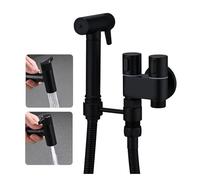 WRKMH Doccetta per Bidet Nero Spruzzatore per Bidet Ottone Idroscopino per WC, con Uno Dentro Due Fuori Valvola ad Angolo, Spruzzatore a Doppia Funzione in Ottone, 1.2M Tubo Doccia