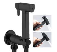 WRKMH Doccetta per Bidet Nero Spruzzatore per Bidet Ottone Idroscopino per WC, con Uno Dentro Uno Fuori Valvola ad Angolo, Spruzzatore a Doppia Funzione in Ottone, 1.2M Tubo Doccia