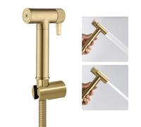 WRKMH Doccetta per Bidet Oro Spazzolato Spruzzatore per Bidet Ottone Idroscopino per WC, con Spruzzatore a Doppia Funzione in Ottone, 1.2M Tubo Doccia, Staffa