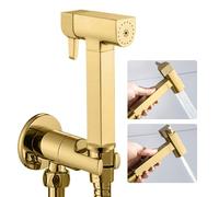 WRKMH Doccetta per Bidet Oro Spazzolato Spruzzatore per Bidet Ottone Idroscopino per WC, con Uno Dentro Uno Fuori Valvola ad Angolo, Spruzzatore a Doppia Funzione in Ottone, 1.2M Tubo Doccia